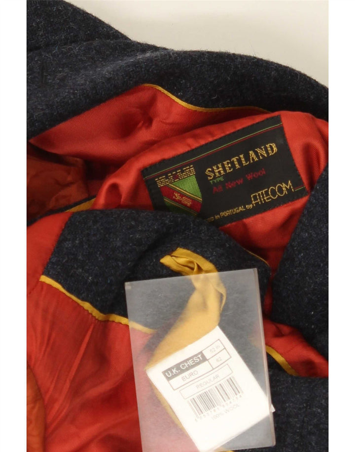 Shetland Chaqueta Blazer de 2 Botones para Hombre Talla 52 3XL Lana Azul Marino