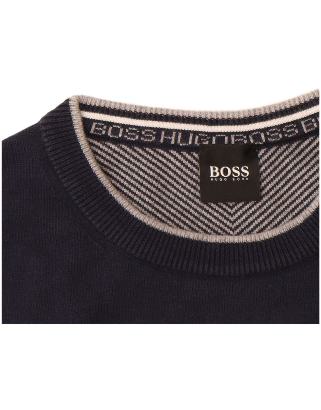 HUGO BOSS Jersey con cuello redondo para hombre, talla grande, algodón azul marino