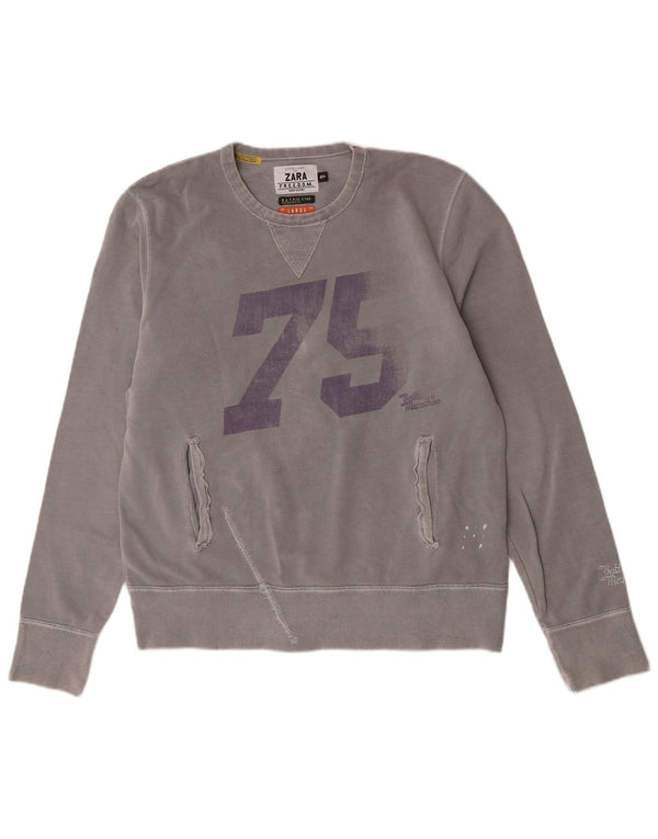 Zara Hombre Sudadera Gráfica Jumper Large Gris Algodón