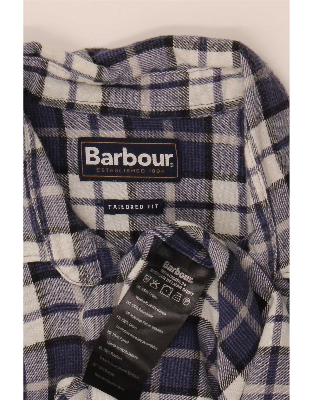 Barbour Hombre Camisa De Franela Entallada De Algodón A Cuadros Azul Marino Pequeño
