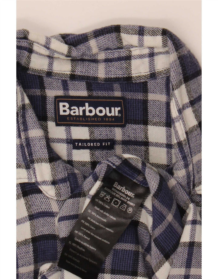 Barbour Hombre Camisa De Franela Entallada De Algodón A Cuadros Azul Marino Pequeño