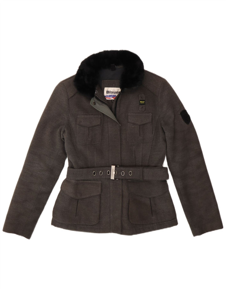 Blauer Abrigo cortavientos para mujer UK 46 Poliéster gris grande