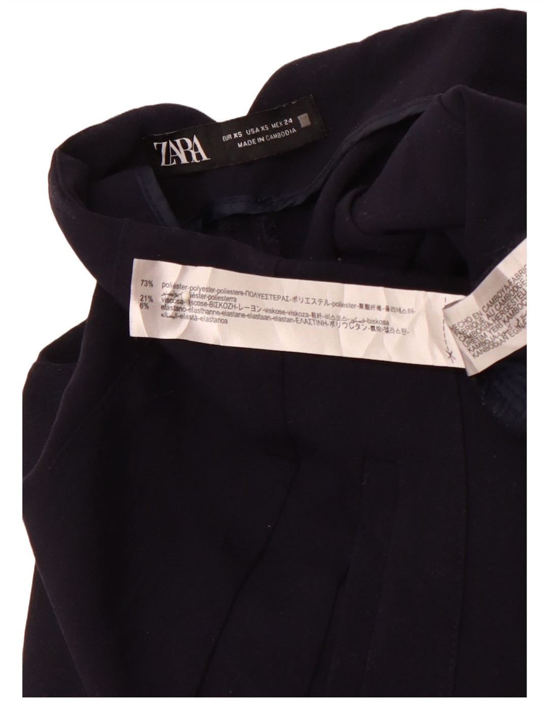 ZARA Mujer Pantalón Casual Cónico De Tiro Alto XS W24 L26 Azul Marino