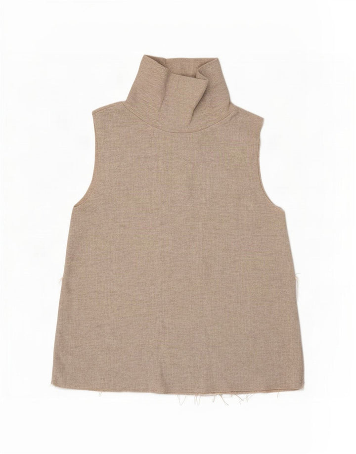 Zara Mujer Chaleco Top UK 42 Medio Beige Poliéster