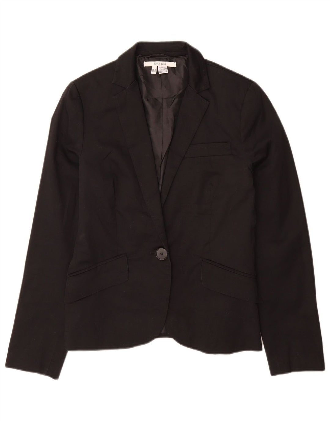Zara Chaqueta Blazer De 1 Botón para Mujer UK 42 Mediana Algodón Negro