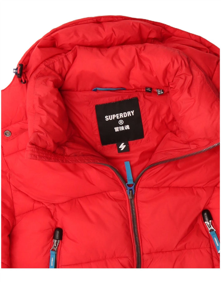 SUPERDRY Chaqueta corta acolchada con capucha para mujer UK 40 Small Red Colourblock