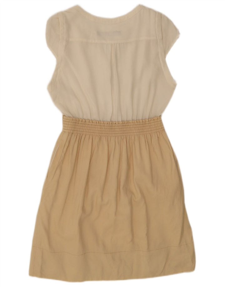 Zara Mujer Vestido Básico UK 42 Medio Blanco Colorblock Poliéster