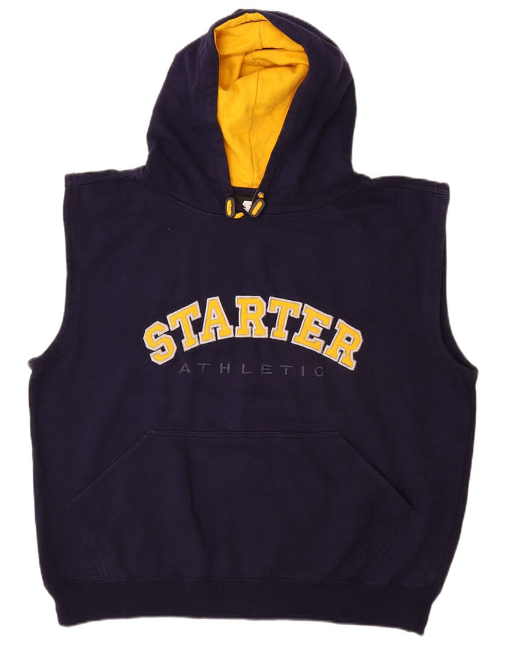 STARTER Jersey con capucha sin mangas para hombre, talla grande, algodón azul marino