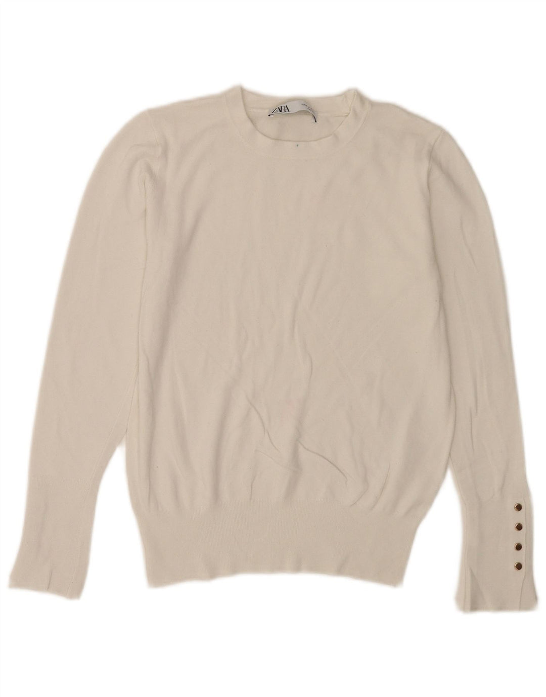 Zara - Jersey de cuello redondo para mujer, talla 40, talla M, color blanco