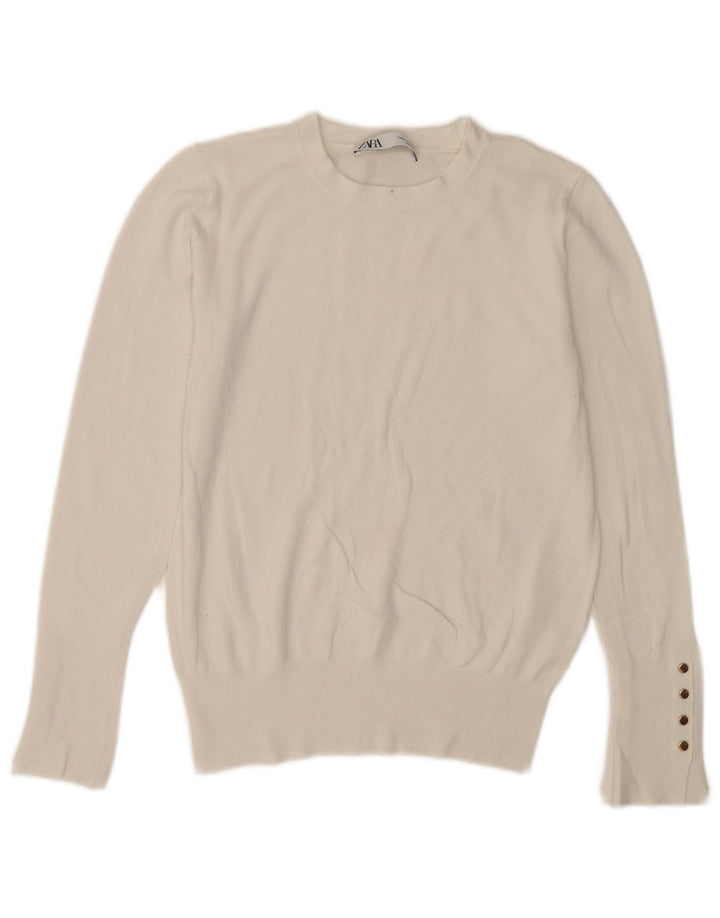 Zara - Jersey de cuello redondo para mujer, talla 40, talla M, color blanco