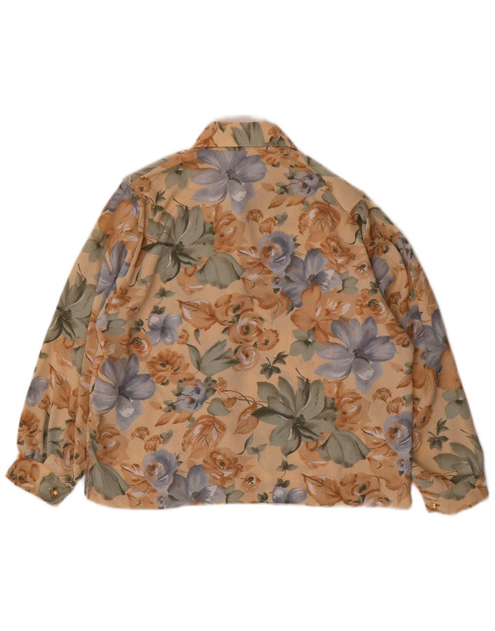 VINTAGE Blusa camisa de mujer Reino Unido 14 Poliéster floral marrón medio