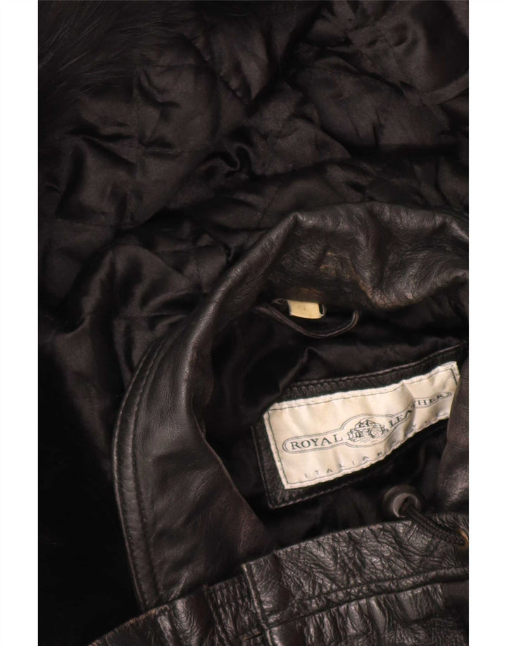 Chaqueta de cuero extragrande con capucha vintage para mujer IT 44 Medium Black
