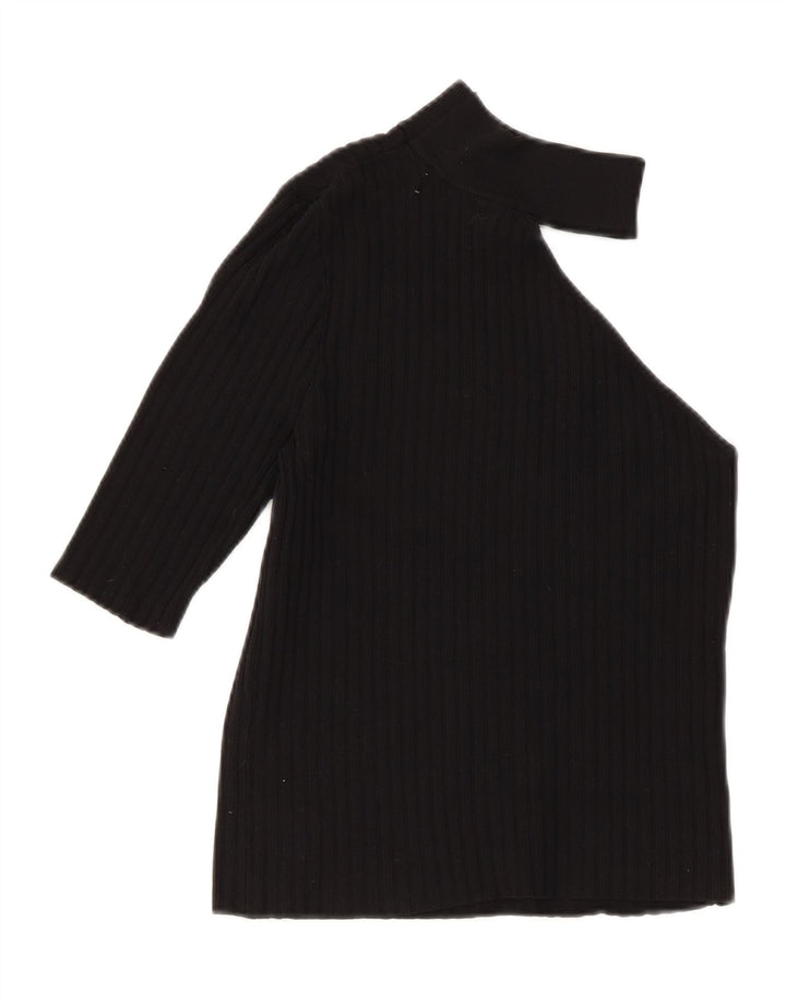 ZARA Womens One Shoulder Top UK 12 Medium Black Nylon