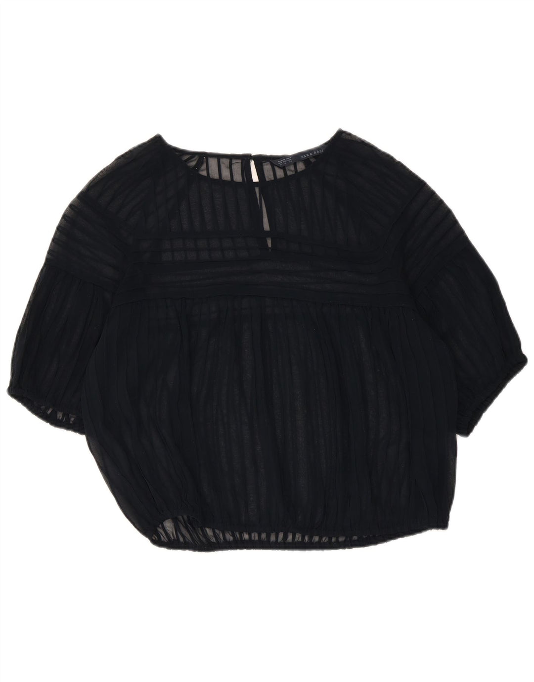 Zara Mujer Blusa Corta Top UK 44 Medio Poliéster A Rayas Azul Marino