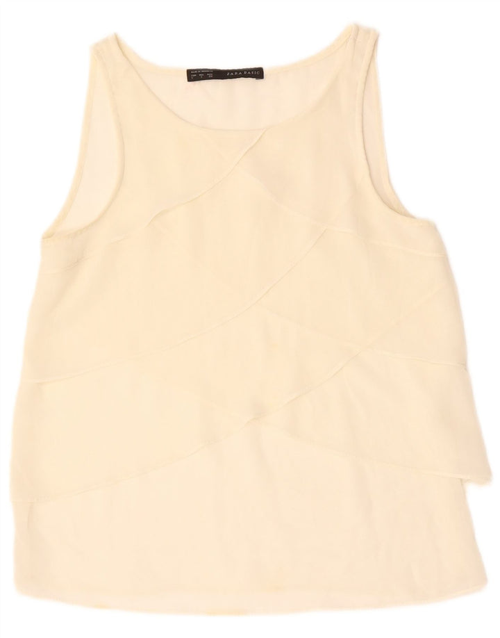 ZARA Mujer Blusa Sin Mangas Top UK 10 Small Off White