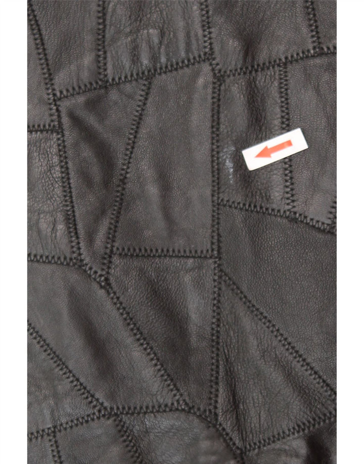 Vintage mujer cuero chaleco 2XL negro patchwork biker
