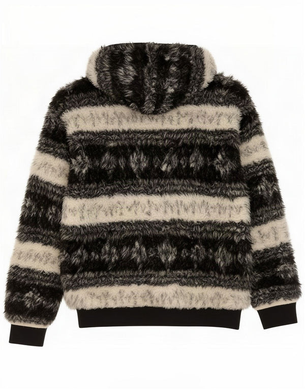 Chaqueta polar con capucha vintage para mujer UK 44 Mediana Rayas negras
