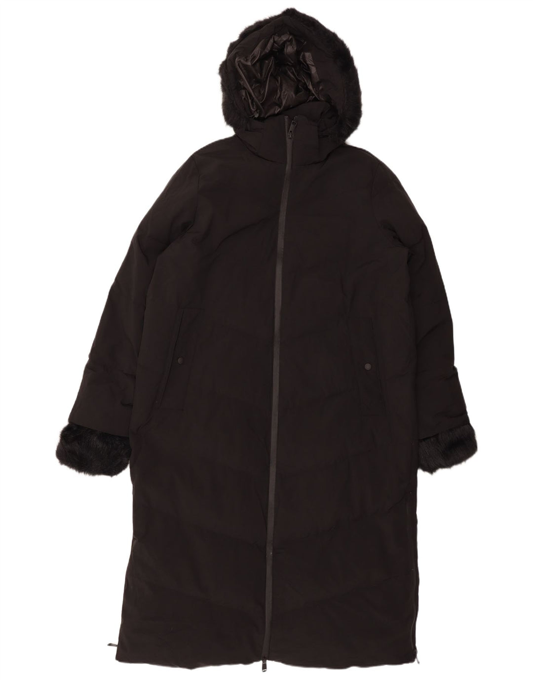 ZARA Mujer Abrigo Acolchado Con Capucha UK 46 Large Poliéster Negro