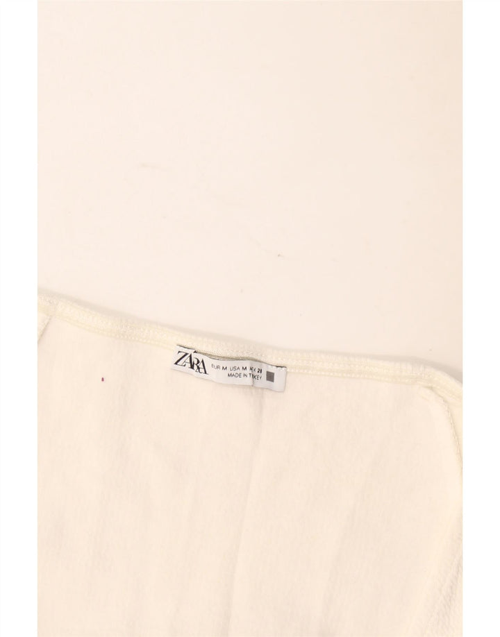 Zara Mujer Crop Blusa Top Reino Unido 42 Medio Blanco