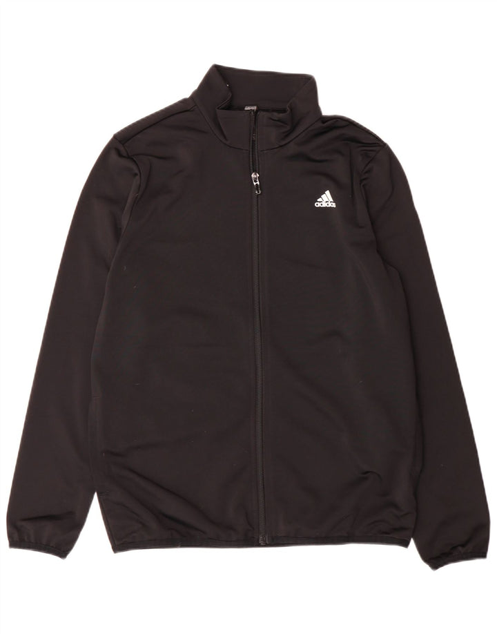 ADIDAS Boys Graphic Tracksuit Top Jacket 13-14 Years Black Polyester