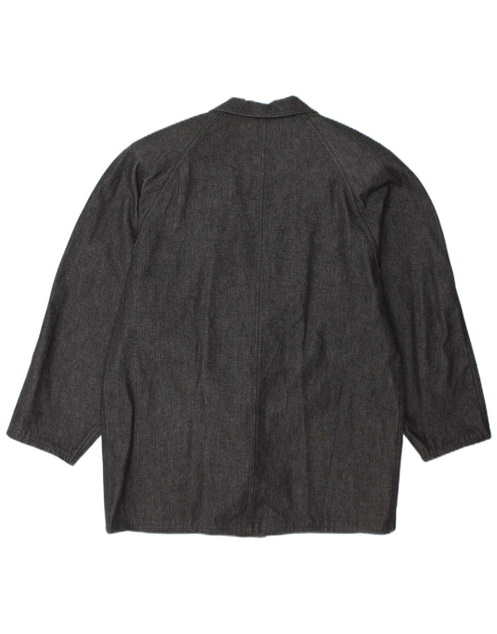 VINTAGE Mujer Denim 1 Botón Blazer Chaqueta Reino Unido 14 Gris Grande