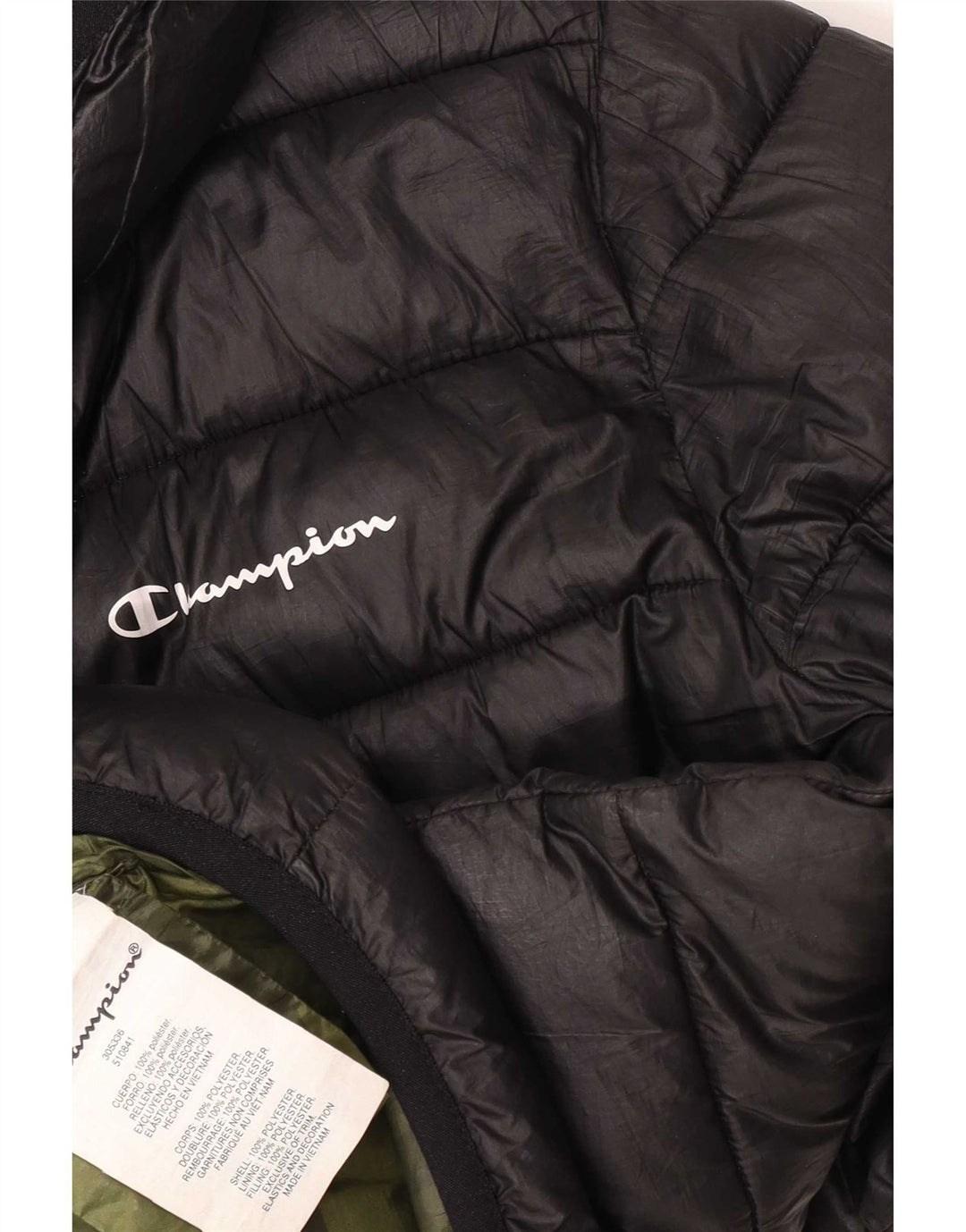 Champion Chaqueta Acolchada Con Capucha Para Mujer UK 42 Mediana Poliéster Negro