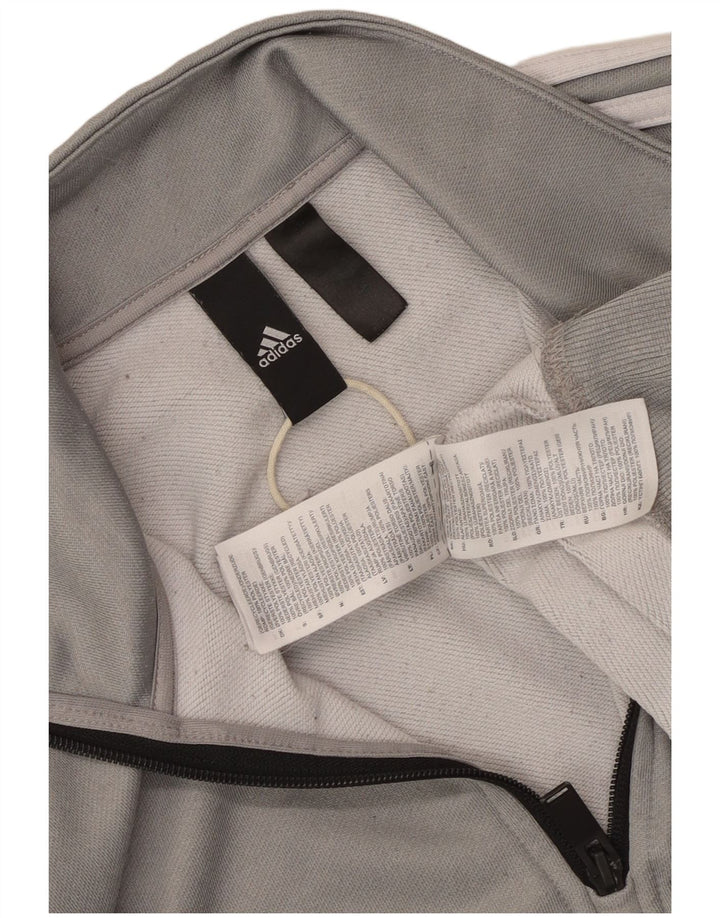 Adidas Hombre Zip Neck Sudadera Jumper Pequeño Gris Poliéster
