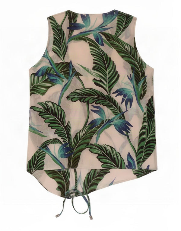 Zara Blusa tipo camisa cruzada sin mangas para mujer UK 44 Medium White Floral