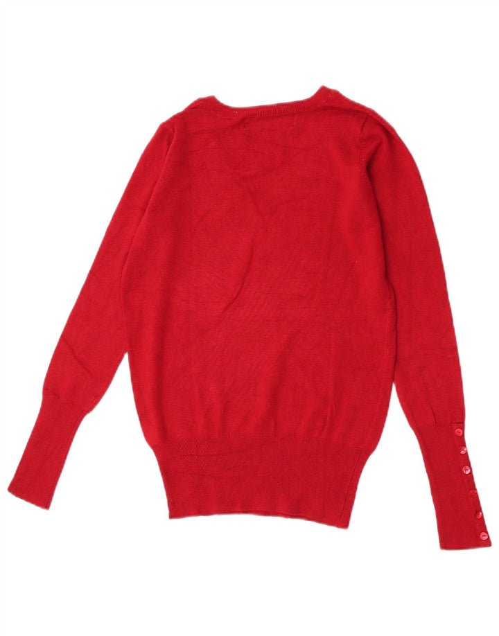 Zara Jersey con cuello en V para mujer UK 10 Small Rayón rojo