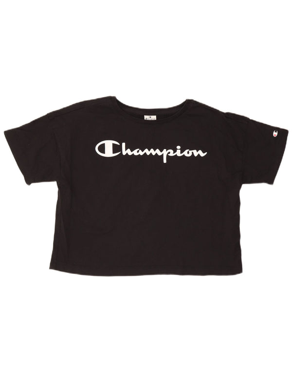 CHAMPION Camiseta corta extragrande con gráfico para mujer UK 10 Small Black