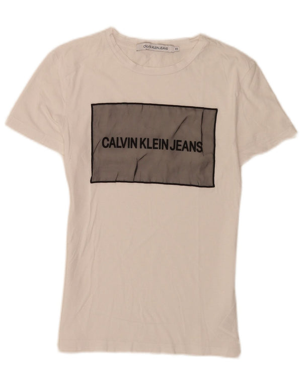 Calvin Klein Jeans Camiseta gráfica para mujer Top UK 4 XS Algodón blanco