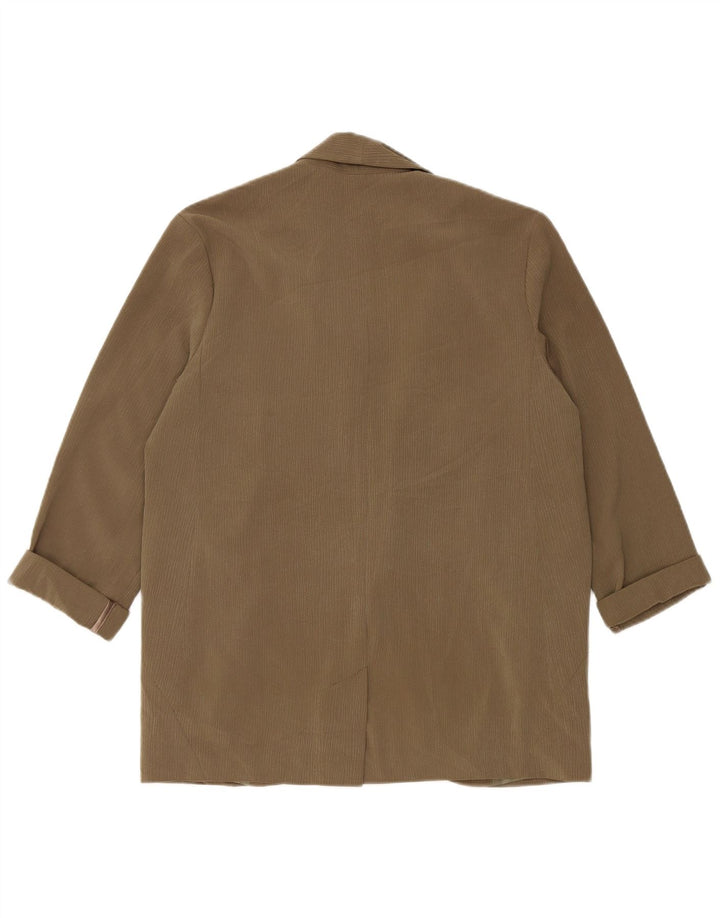 Topshop Chaqueta tipo blazer extragrande con 1 botón para mujer, talla pequeña, color caqui, a rayas