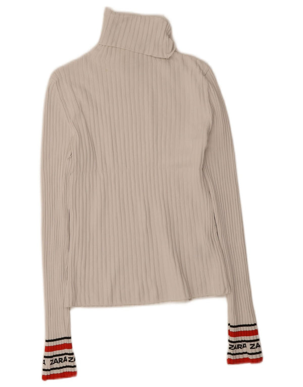 Zara Mujer Top gráfico manga larga UK 44 Mediano Blanco Colorblock