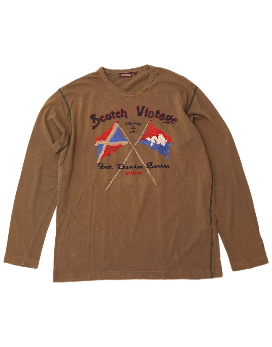 SCOTCH & SODA Camiseta gráfica de manga larga para hombre de algodón caqui grande