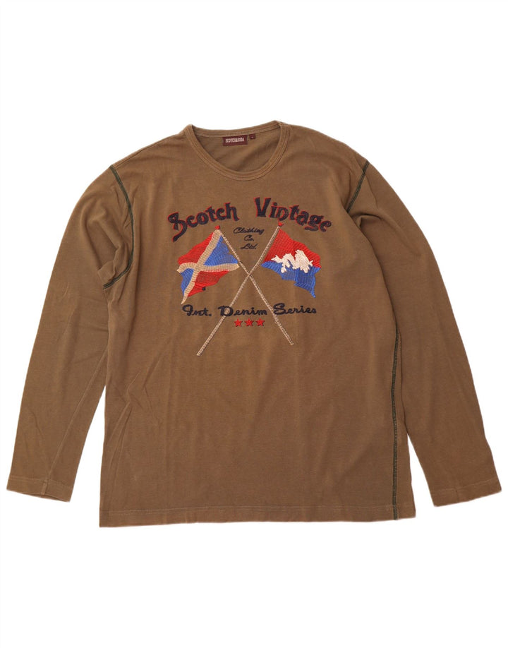 SCOTCH & SODA Camiseta gráfica de manga larga para hombre de algodón caqui grande