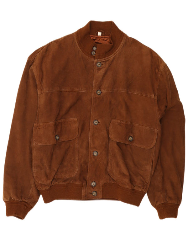 Vintage hombres ante bomber chaqueta IT 50 cuero marrón grande