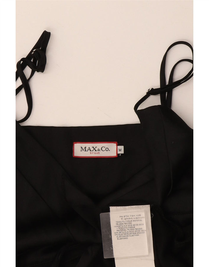 Max & Co. Top corto de tirantes para mujer UK 40 Seda negra mediana