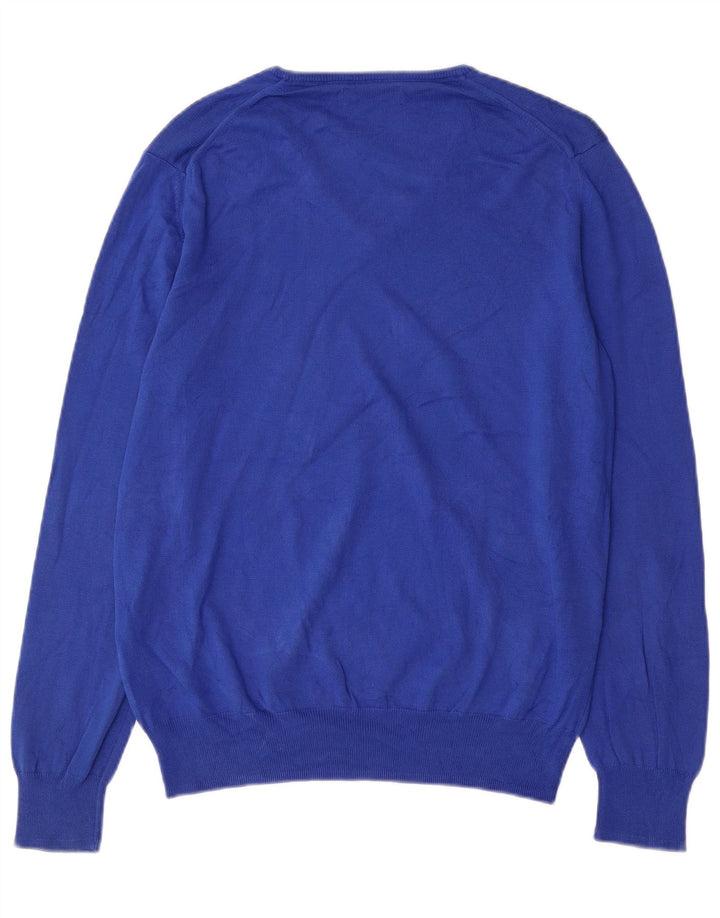 Zara Mens V-Neck Jumper Sweater Medium Blue Cotton