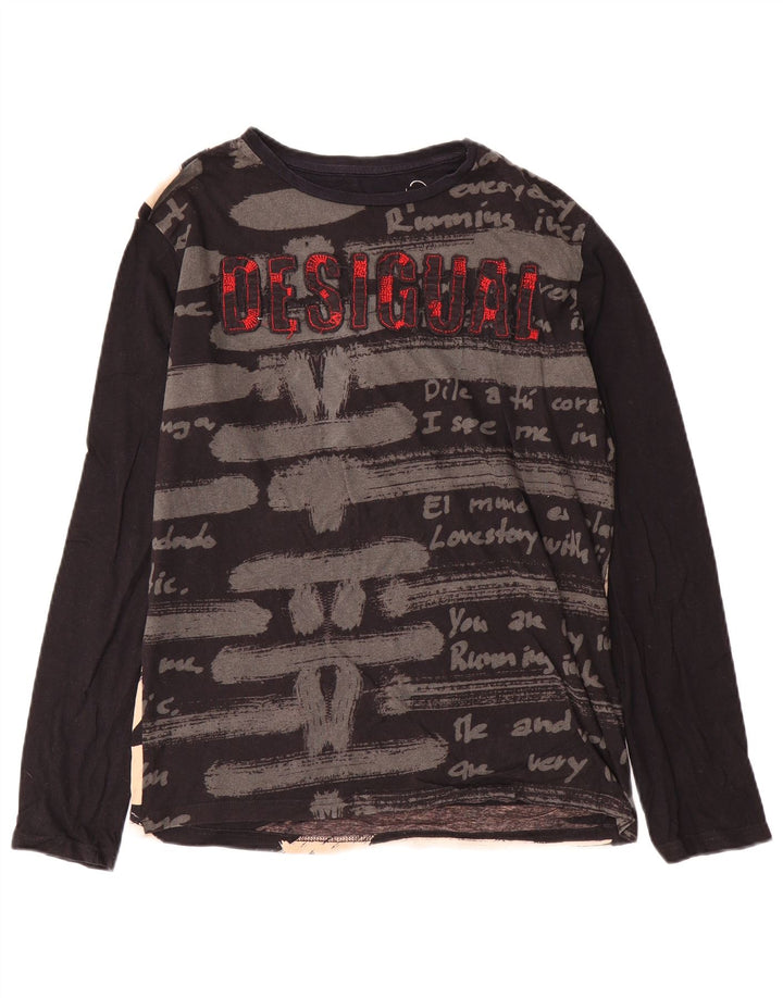 Desigual Hombre Top Gráfico Manga Larga Algodón Negro Mediano