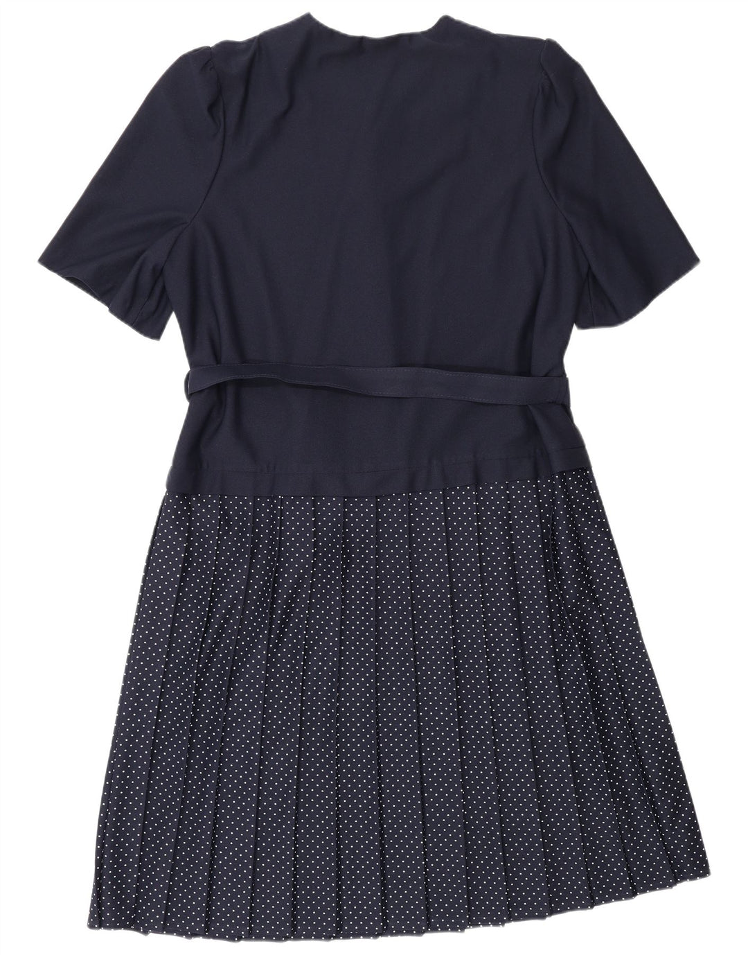 VINTAGE Mujer A-Line Vestido Reino Unido 16 Grande Azul Marino Manchado Poliéster