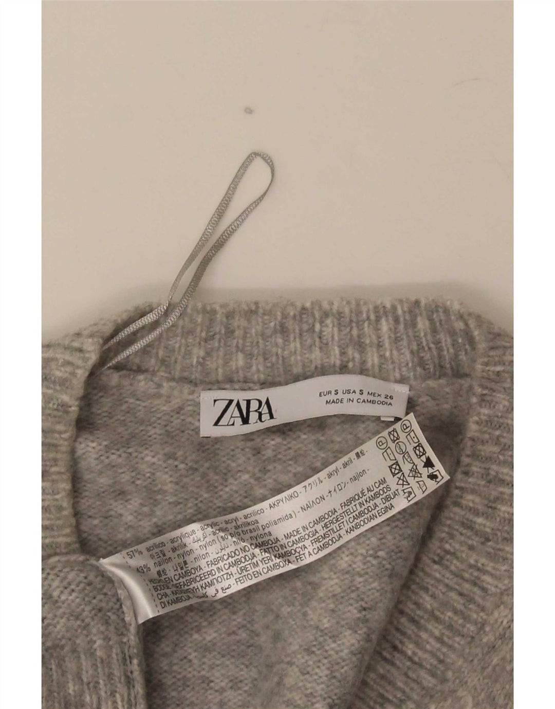 Zara Hombre Jersey Con Cuello En V Jersey Pequeño Gris Acrílico
