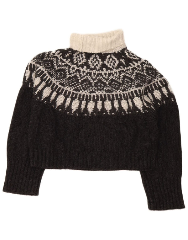 Massimo Dutti Jersey Corto con Cuello Redondo para Mujer UK 6 XS Black Fair Isle