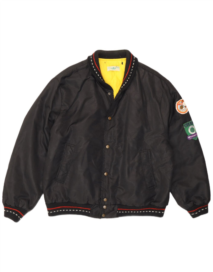 Vintage hombres acolchado chaqueta bomber Reino Unido 40 grande poliamida negra