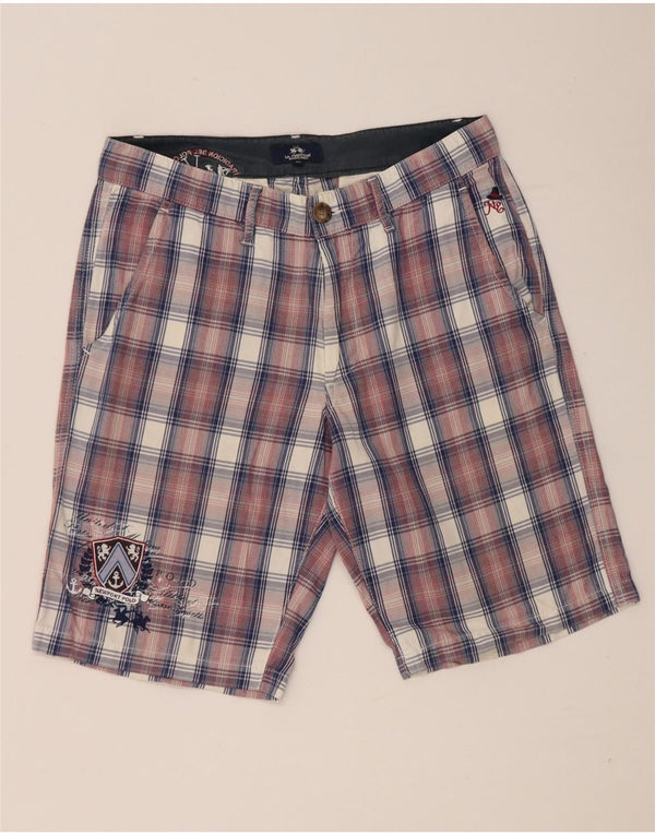 La Martina Mens Chino Shorts W31 Medium Red Check Cotton