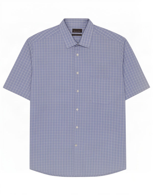 Camisa Massimo Dutti Hombre Manga Corta Talla 42 Grande Cuadros Azul Algodón