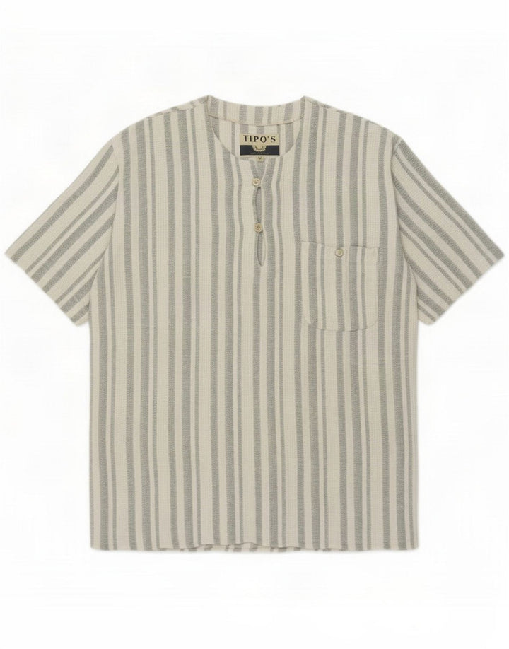 Tipo' S Camisa tipo jersey de manga corta para hombre de algodón a rayas blancas grandes