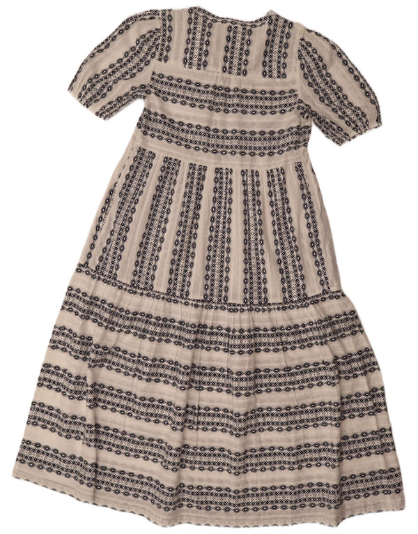Marks & Spencer Maxi Vestido para Mujer UK 10 Pequeño Algodón Geométrico Blanco