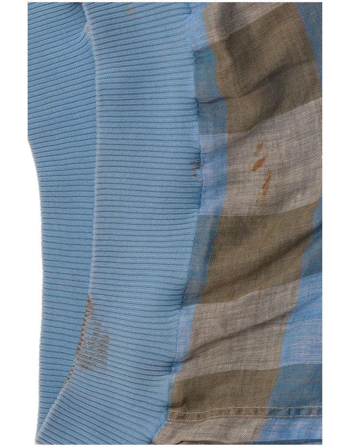 VINTAGE Camisa pullover de manga corta para hombre IT 48 Lino a cuadros azul medio