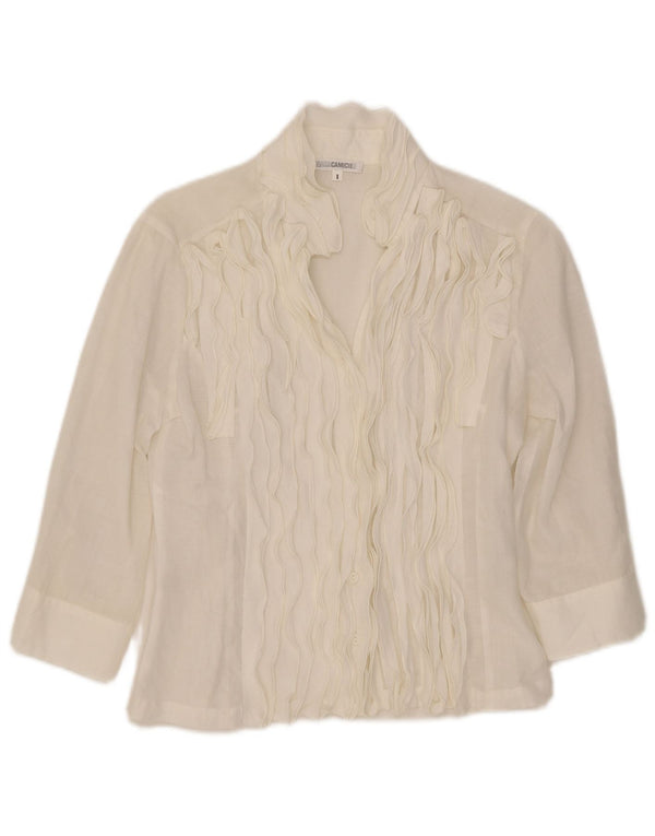 Naracamicie Blusa de manga 3/4 con volantes en la parte delantera para mujer UK 10 Small White