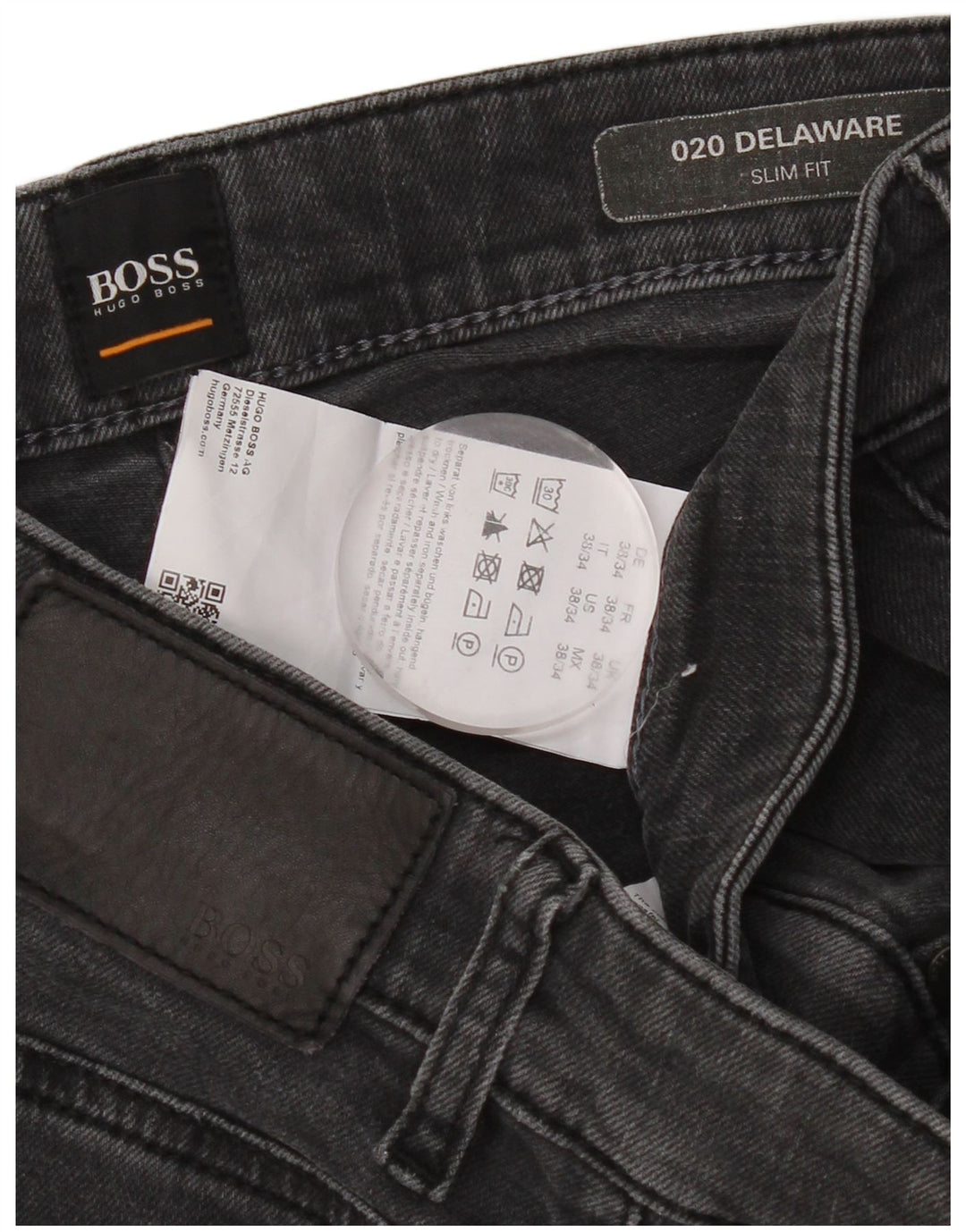 Hugo Boss Hombre Delaware Slim Jeans W38 L34 Algodón Gris
